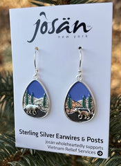 Sterling Silver Enamel Sky & Tree Earrings w/ Bears