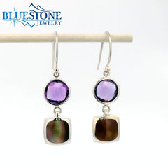 Sterling Silver Amethyst and Abalone Earrings