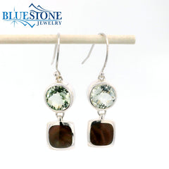 Sterling Silver Green Amethyst and Abalone Earrings