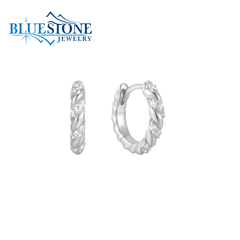 Sterling Silver & Rhodium Plated Twist Hoops w/ CZ Gemstones.