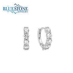 Sterling Silver & Rhodium Plated Hoops w/ Ten CZ Gemstones.