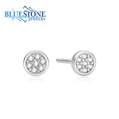 Sterling Silver Pave Stud Earrings w/ 14 CZ Gemstones.