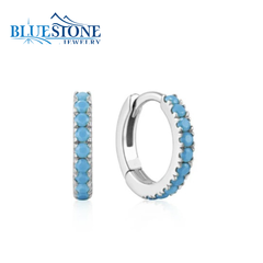 Sterling Silver & Rhodium Plated Hoops w/ Blue CZ Gemstones