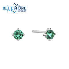 Sterling Silver & Rhodium Plated Stud Earrings w/ 3mm Green CZ's