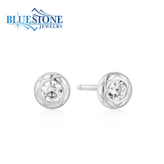 Sterling Silver & Rhodium Plated Starburst Detail Stud Earrings w/ CZ's