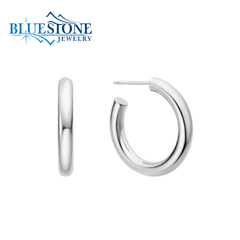 Sterling Silver & Rhodium Plated Dome Stud Hoops Earrings - 23mm