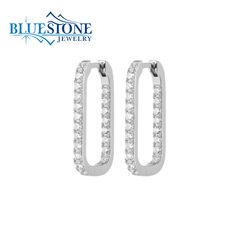 Sterling Silver & Rhodium Plated Oval Hoops Encrusted w/ CZ's