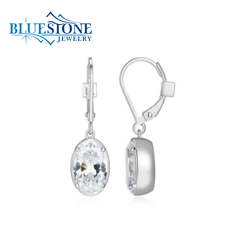 Sterling Silver Bezel Set Oval Wire Drop Earrings