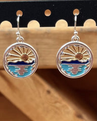 Sterling Silver Two-Tone Sun Over Mountain & Water Earrings