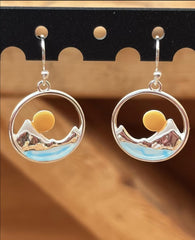 Sterling Silver Sun, Mountains & Water Earrings
