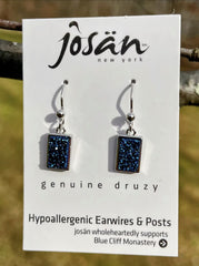 Sterling Silver Rectangle Genuine Blue Druzy Gemstone Earrings