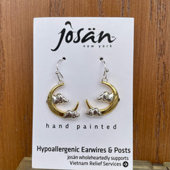 Sterling Silver Two-Tone Moon and Cloud Earrings