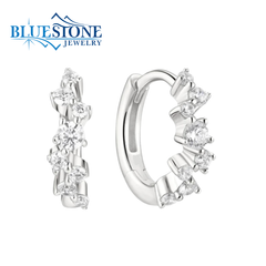 Small Sterling Silver Zig-Zag CZ Huggie Earrings