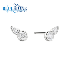 Sterling Silver Half Bezel Stud Earrings w/ CZ's