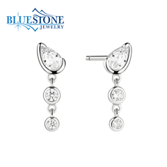 Sterling Silver Half Bezel Drop Stud Earrings w/ CZ's