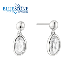 Sterling Silver Drop Stud Earrings w/ Bezel CZ's