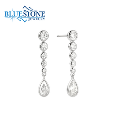 Sterling Silver Bezel Drop Stud Earrings w/ CZ's