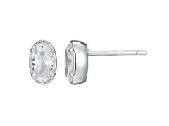 Sterling Silver Bezel Set Oval Stud Earrings