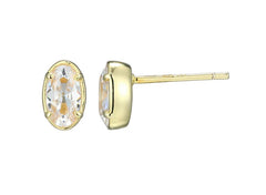 14KYG Plated Bezel Set Oval Stud Earrings