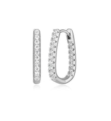 Sterling Silver Square Oval Hoop Earrings w/ CZ's