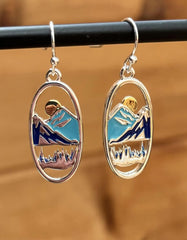Sterling Silver Detailed Mountain Range & Moon Earrings