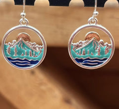 Sterling Silver Mountain, River & Sun Earrings