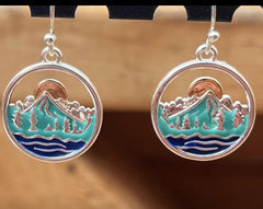 Sterling Silver Sun, Mountains, Trees and Water Earrings