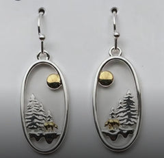 Sterling Silver Mountains & Tree Earrings