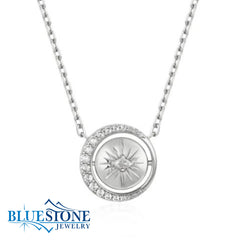 Sterling Silver Pave Moon & Starburst Necklace - 18"
