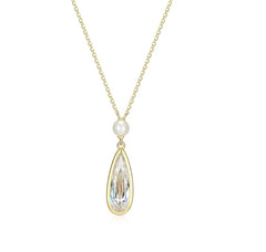 14KYG Plated Necklace w/ CZ & Pearl - 20"
