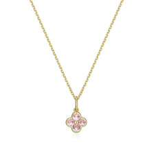 Sterling Silver & 10KYG Plated Clover Pink CZ Necklace - 19"
