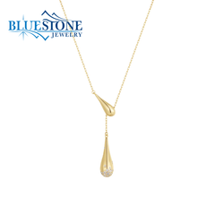 14KYG Plated Drop Detail Necklace with Pave CZ's- 18.5"