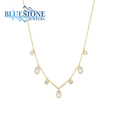 10KYG Plated Mother of Pearl & CZ Stationed Necklace - 19"