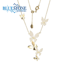 18KYG Plated Decending Butterfly Necklace w/ Adjustable Chain - 18"
