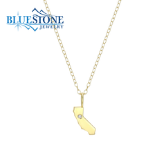 14KYG Plated California State Pendant w/ LAB Diamond - 18"