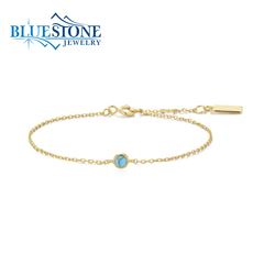14 Karat Yellow Gold Plated Bezel Lab-Turquoise Bracelet - 7.25"