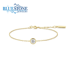 14 Karat Yellow Gold Plated Bracelet w/ One Cubic Zirconia - 7.25"