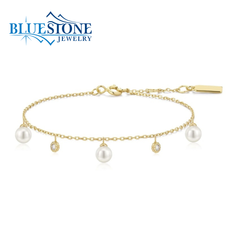 14 Karat Yellow Gold Plated Bracelet w/ Pearls & Cubic Zirconias - 7.25"