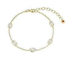 14KYG Plated Bezel Set Oval Station Bracelet - 8"
