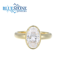 14 Karat Yellow Gold Plated Bezel Set Ring w/ Oval CZ - Size 6