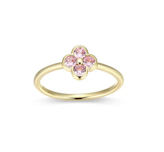 Sterling Silver & 10KYG Plated Clover Pink CZ Ring - Sz. 6
