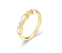 10KYG Plated Mother of Pearl & CZ Ring - Sz. 7