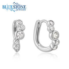 Sterling Silver & Rhodium Plated Wave Hoops w/ 10 CZ Gemstones.