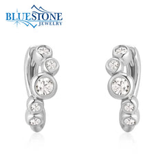 Sterling Silver & Rhodium Plated Wave Hoops w/ 10 CZ Gemstones.