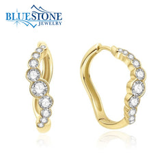 14 Karat Yellow Gold Plated Wave Hoops w/ 20 CZ Gemstones