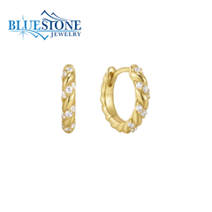 14 Karat Yellow Gold Plated Twist Hoops w/ CZ Gemstones.