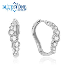 Sterling Silver Rhodium Plated Wave Hoops w/ 20 CZ Gemstones