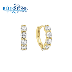 14 Karat Yellow Gold Plated Hoops w/ Ten CZ Gemstones.