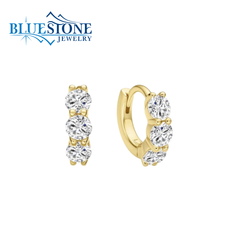 14 Karat Yellow Gold Plated Trio Hoops w/ Six CZ Gemstones.