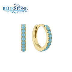 14 Karat Yellow Gold Plated Hoops w/ Blue CZ Gemstones